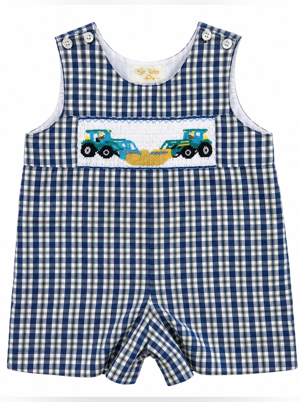 Sir John by Rosalina 18M Smocked Construction Trucks Plaid Shortall